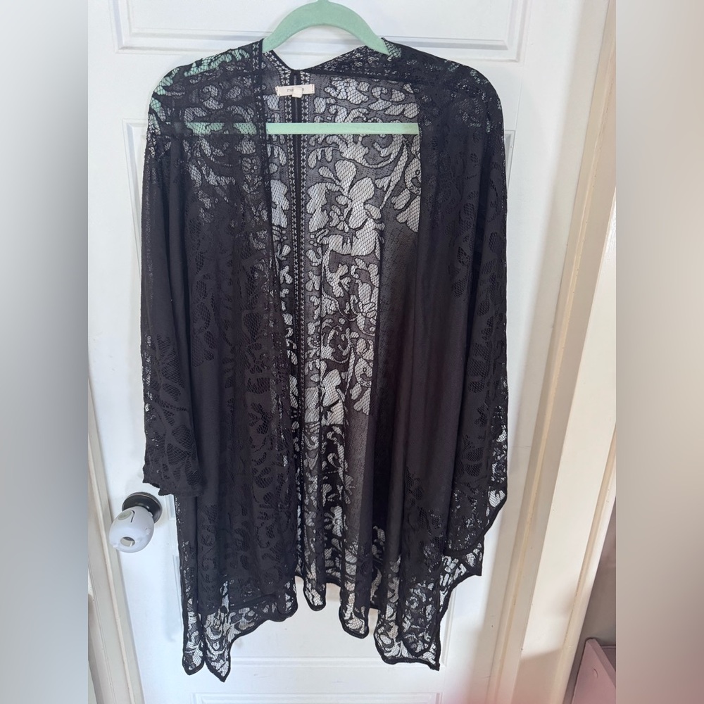 Maurices Black Floral Lace kimono